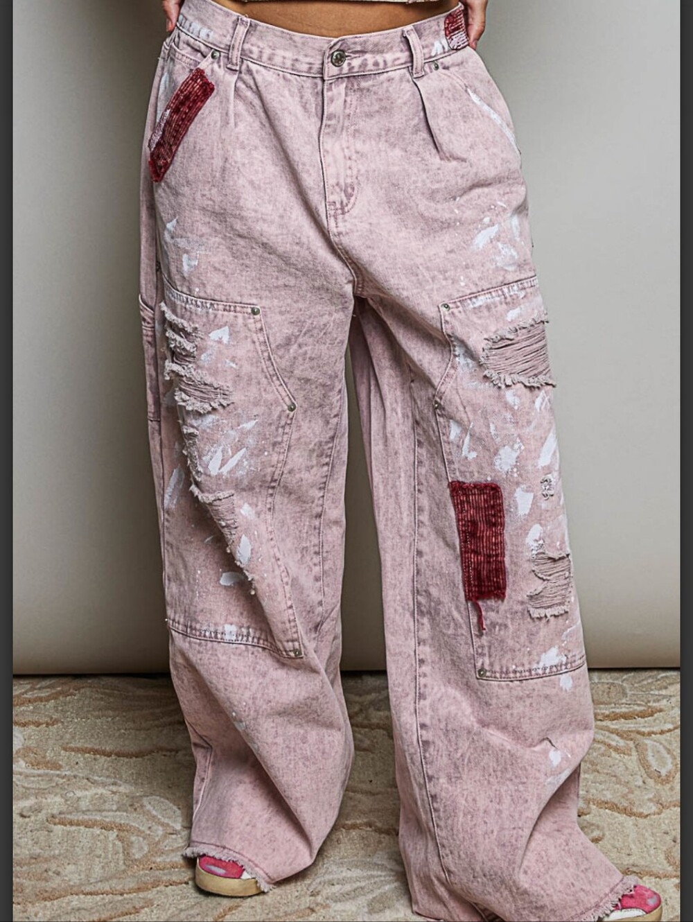 #2024 POL Rebel Rose Distressed Carpenter Jeans